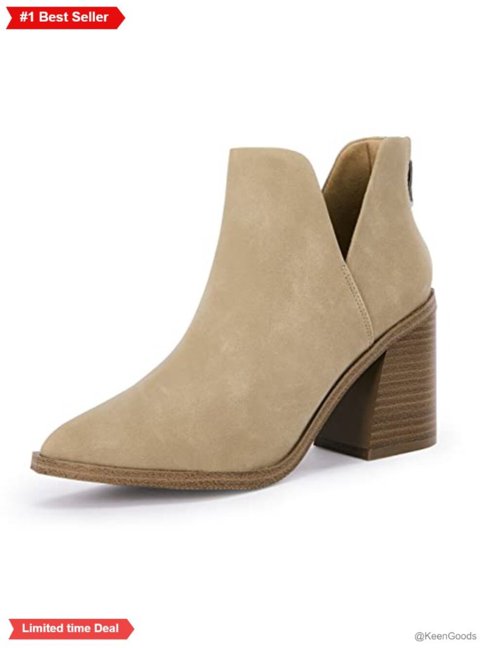 Faux Leather Pointed Toe Stacked Mid Heel Ankle Boots V Cut Back Zipper